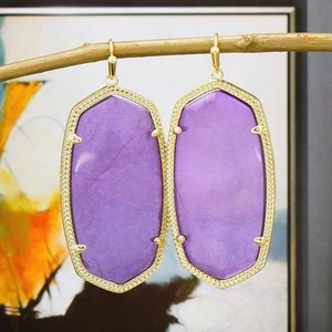 NWOT Kendra Scott Danielle Purple Mica Earrings Gold Tone - Picture 1 of 6
