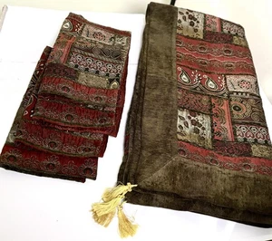 Anatolian Square Bed Throw & 4 Matching Pillow Covers  Geometric Gold Thread Vtg - Picture 1 of 13