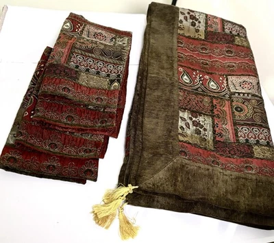 Anatolian Square Bed Throw & 4 Matching Pillow Covers  Geometric Gold Thread Vtg - Image 1 of 4