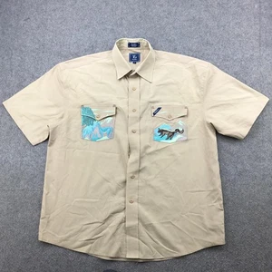 Lifted Research Group Shirt Mens 2XL Beige Short Sleeve Embroidered Wildlife Y2K - Picture 1 of 19