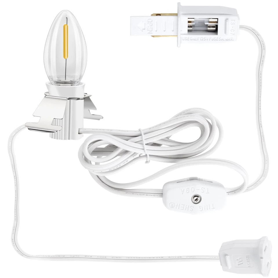 AOMITOP Accessory Cord with One Led Light Bulb, LED Bulb C7 1 BULB, White