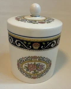 Vtg Wedgwood Runnymede Blue Candy Jar w/ lid England Bone China floral shells - Picture 1 of 10