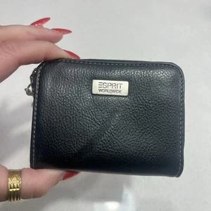 Vintage Esprit Black Leather Mini Zipper Wallet Key Ring 4”x 3” EUC - Bild 1 von 13