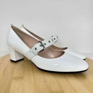 NEU SJP Sarah Jessica Parker weiße Lack Pratt Mary Jane Blockabsatz Schuhe Gr. 37 - Bild 1 von 6