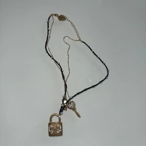 Betsey Johnson Heart Key Charm &Lock Double String Chain & Robe Necklace  18" - Picture 1 of 13