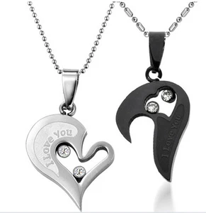 Fashion Couple Pendant Necklace His and Hers Stainless Steel I Love You Heart US - Picture 1 of 6