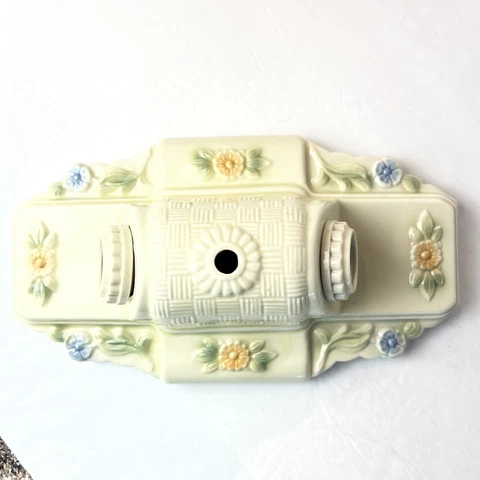 1930s Light Fixture Porcelain Wall 2 Bulb Floral Kitchen Bath Hall Cover
