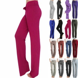 Plain Lady Lounge Pants Soft Palazzo Drawstring Baggy Fit Trousers Yoga Dance - Picture 1 of 29