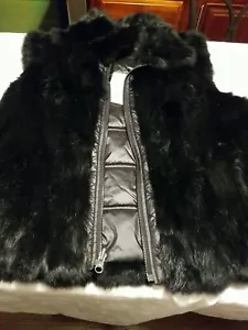 NWT Women's Fur Leather Vest Reversible Black Color Size M - Picture 1 of 3