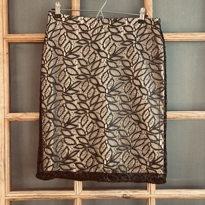 Falda para mujer Ann Taylor negra de encaje hasta la rodilla talla 4 elegante gótica, formal, holida Foto 1 de 4
