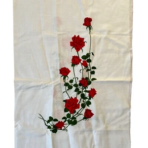 Alfred Shaheen Red Roses Fabric Panels Hand Printed Hawaiian 54" x 43.5" - Picture 1 of 6