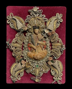 original VOTVTAFEL KLOSTERARBEIT HL.JOANN NEPOMUK . aus WACHS 18.Jh. - Picture 1 of 5