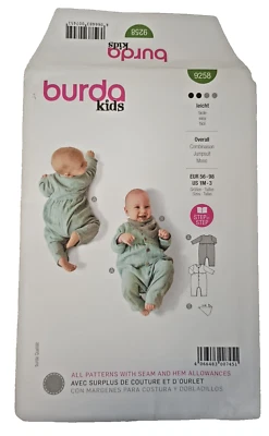 Burda 9258 1 Piece in Size 1 Month to 3  Sewing Pattern Envelope Damage - Image 1 of 4