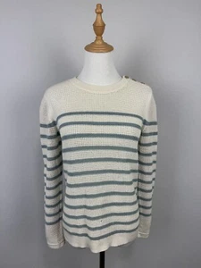 Vanessa Bruno Pullover offener Strick weiß blau gestreift atmungsaktiv Gr. S - Bild 1 von 19