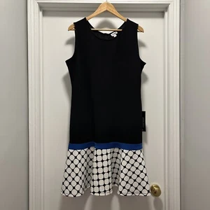 Avenue  Womens Plus 18-20 Black White Polk Dot With Blue Shift Dress NEW - Picture 1 of 9