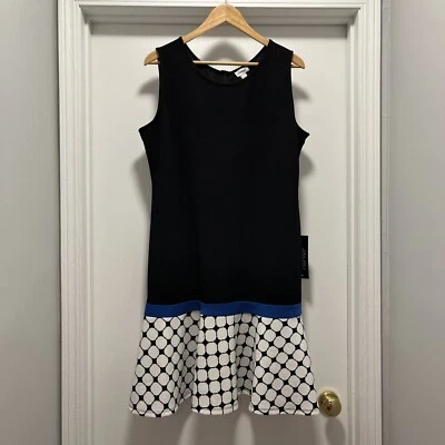 Vestido recto Avenue Plus para mujer 18-20 negro blanco lunares con azul NUEVO Foto 1 de 4