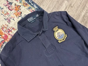 WOW Polo Ralph Lauren Custom Fit Blue Yacht Nautical Crest Rugby Shirt L Large - Picture 1 of 6