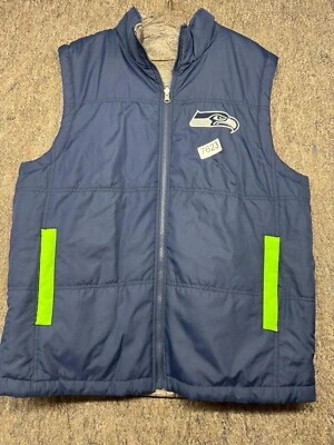 NFL Seattle SEAHAWKS Vest Mens Reversible Puffer Green Blue Gray Football LG - Image 1 of 4