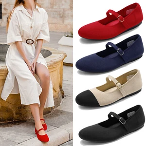 Women Knit Foldable Mary Jane Ballet Flat Shoes Arch Support Office Work Shoes - Picture 1 of 31