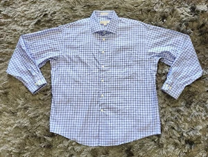 Pronto Uomo Shirt Men XL Blue 100% Cotton Plaid Long Sleeve Button-Up Pocket - Picture 1 of 14