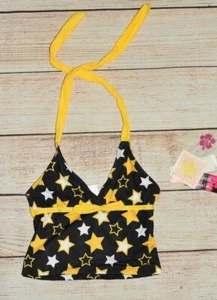 NWT PINK PLATINUM GIRLS 4 YELLOW GOLD BLACK WHITE STARS BOW TANKINI BIKINI TOP - Picture 1 of 3