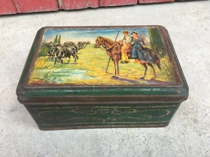 Antique Box Empty Decoration Cow Vacher Cavalier Old French Tin - Picture 1 of 4
