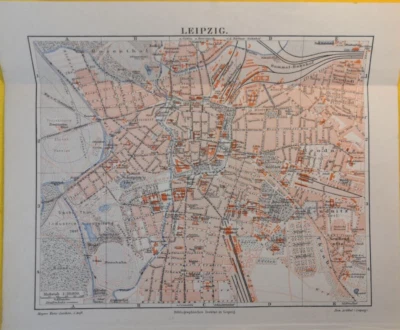 1895 Leipzig Germany City Map ORIGINAL VINTAGE MAP "9.5x8"  - C24-4 - Image 1 of 3