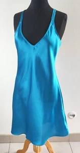 Vintage Y2K Ice Blue Satin Chemise by Hunkemöller M Liquid Look Slip Dress Glam - Picture 1 of 5