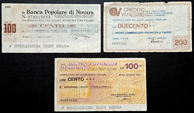 Lot of 3x Italy Banknotes Cashier's Cheques - 1976 & 1977 Milan, Varese, Novara - Image 1 of 2