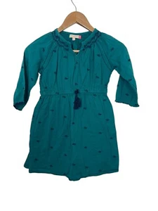 Pink Chicken Girls Fit & Flare Dress Embroidered Teal Green Blue Size 8Y - Picture 1 of 6
