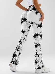 Pantalones de yoga acampanados con control de abdomen de cintura alta para mujer, tie-dye elásticos adelgazantes Bo - Imagen 1 de 12