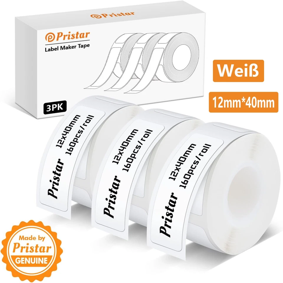 3 Rollen 12mmx40mm Weiß Selbstklebendes Thermoband Etiketten 160 Etiketten/Rolle - Bild 1 von 4