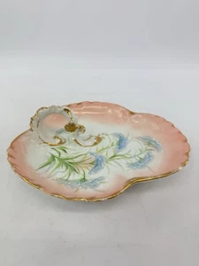 Antikes WG & Co Frankreich Serviertablett Bonbon mit Henkel Roségoldrand blaue Blume - Bild 1 von 16