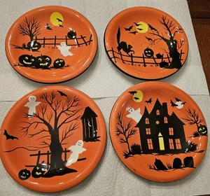 Set of 4 Sakura Haunted Hideaway Halloween 8" Heavy Ceramic Salad Desert Plates - Picture 1 of 7
