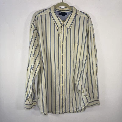 Tommy Hilfiger Long Sleeve Button Up Shirt Yellow W/ Blue White Stripe Logo XXL - image 1 of 4