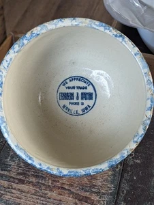 Red Wing Spongeware Stoneware Advertising EIRINBERG HUNTING Moville Iowa Bowl - Picture 1 of 3