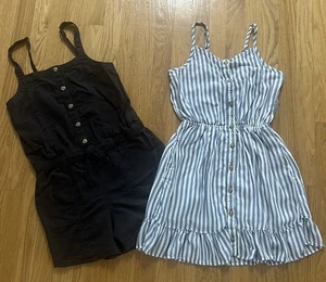 Abercrombie & Fitch Kids Gray Shortalls & Striped Dress Lined Pockets 15/16 - Picture 1 of 5