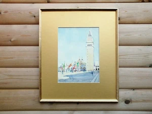 Vintage gerahmtes original italienisches Aquarell Gemälde Markusplatz Venedig Italy - Bild 1 von 7