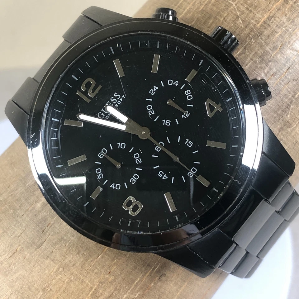 Guess Men U15061G1 Chronograph Black Stainless Steel Quartz 44mm Watch 7 3/4" - Image 1 of 4