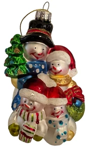 Vintage Schneemann Familie glänzend Glas Blasform Orament ca. 4,5 Zoll (46) - Bild 1 von 6