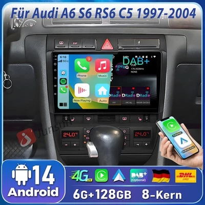 DAB+ 6+128G Android 14 Carplay Für Audi A6 S6 RS6 C5 1997-2004 Autoradio GPS SWC - Bild 1 von 4