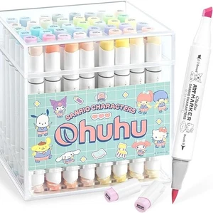 Sanrio x Ohuhu Alcohol Brush Marker Set 48 Pinsel breite Spitze Pastell + Mixer Japan - Bild 1 von 8