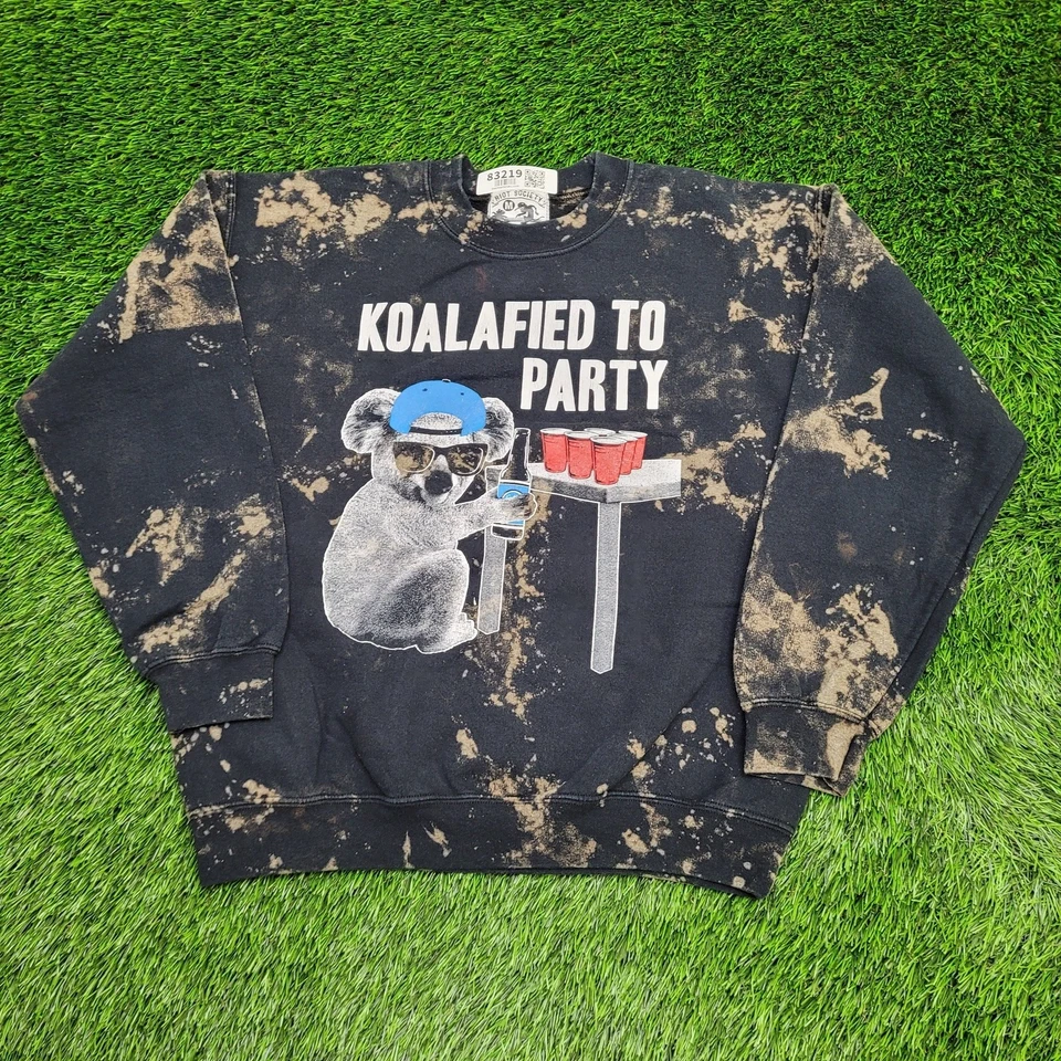 Sudadera De Colección Divertida Koala Fiesta M 22x23 Suelta Crop Blanqueada Foto 1 de 4