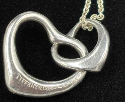 Collar Colgante Tiffany Elsa Peretti Plata Esterlina Grande Doble Corazón Abierto Foto 1 de 4