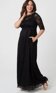 Kiyonna Maxi 1X Leona Lace Formal MOB Gown Pockets Lined Elegant Slimming Gala - Picture 1 of 13