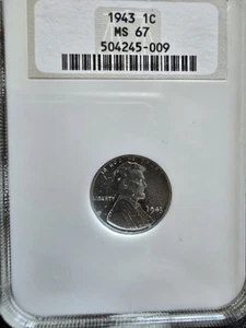 1943 1c NGC MS67 Lincoln WW2 Emergency Issue Steel Cent - Picture 1 of 12