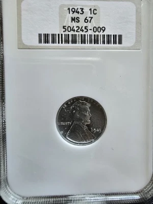 1943 1c NGC MS67 Lincoln WW2 Emergency Issue Steel Cent - Image 1 of 4