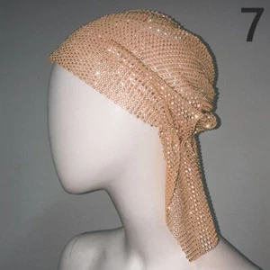 Lady Fishnet Rhinestone Headpiece Headscarf Glitter Hats Turban Club Head Scarf - Picture 1 of 22