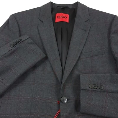 HUGO BOSS Jeffery 212 Gray & Red Window Plaid Wool Suit Jacket Blazer Mens 38R - Image 1 of 4