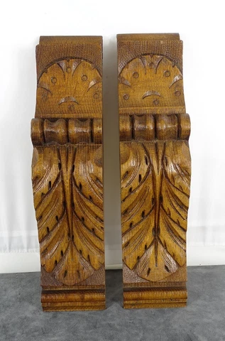 Antique French Carved Oak Wood a Pair Corbel - Pillars- Brackets Salvage- 11"T Cover
